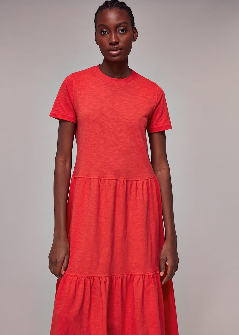 Red Tiered Jersey Midi Dress WHISTLES Whistles US