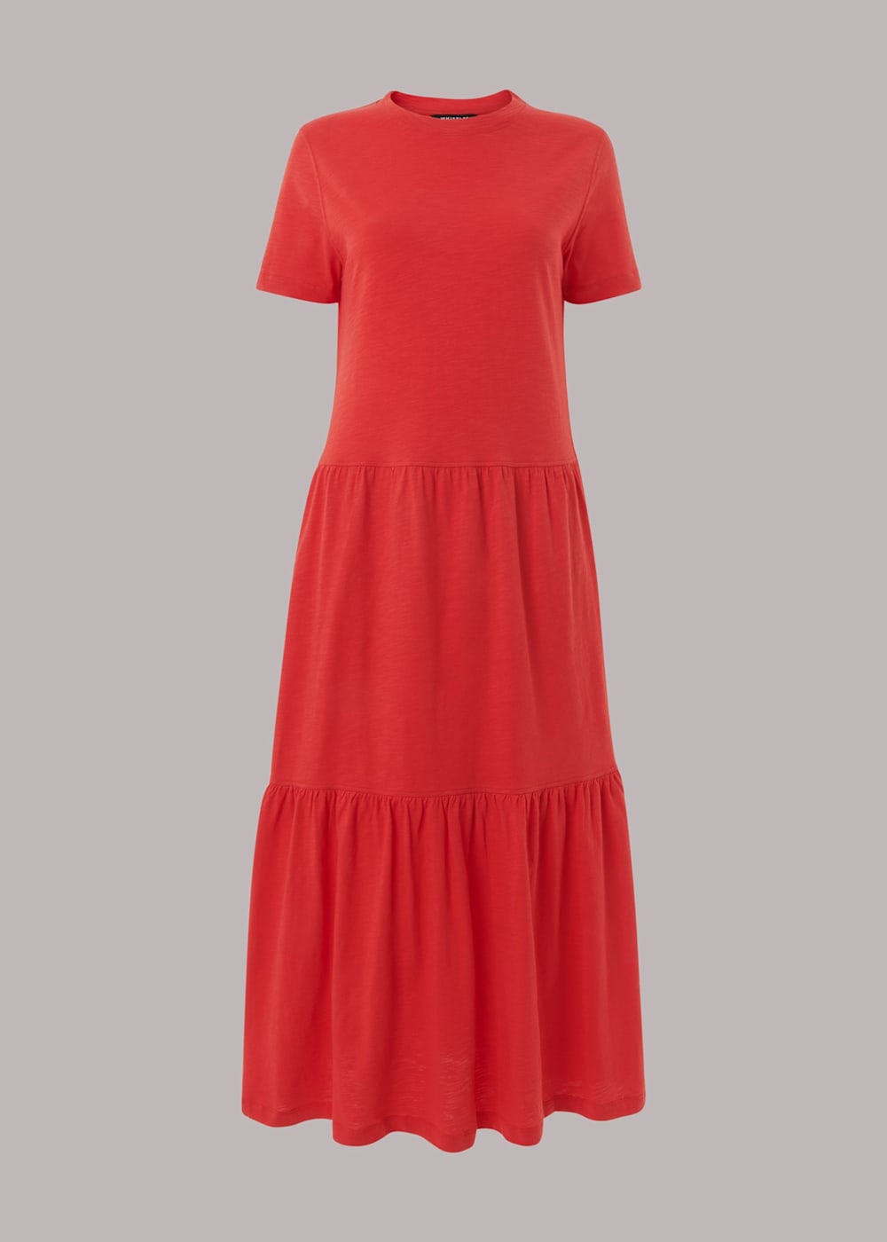 Red tiered midi dress deals