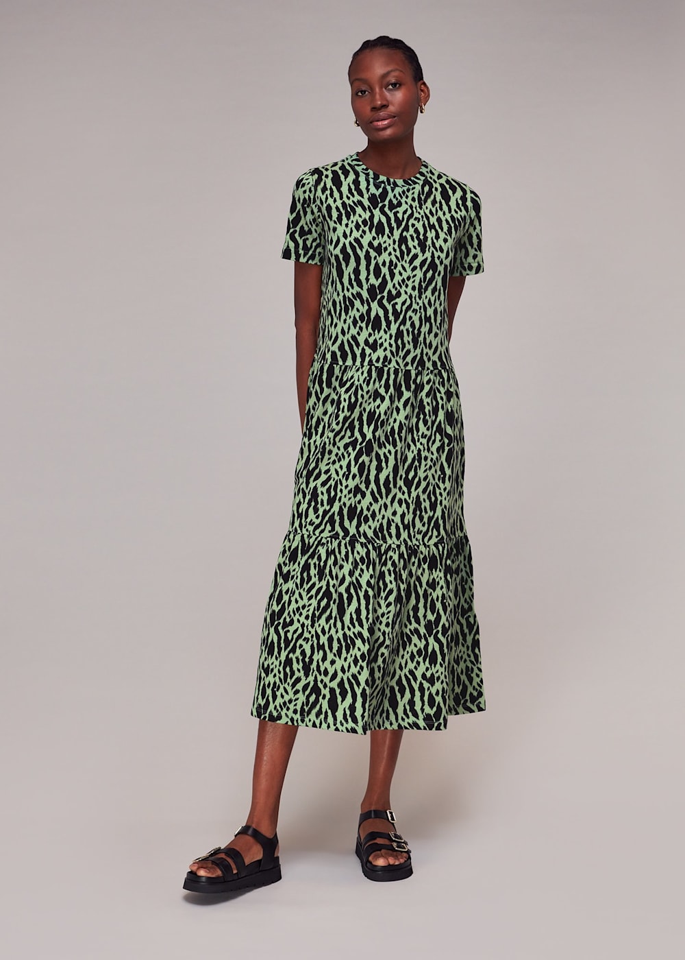 Green Zebra Tiered Jersey Dress