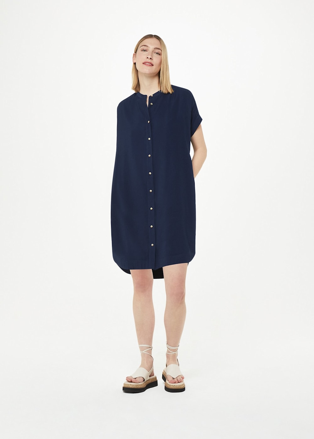 Navy Gathered Shoulder Mina Dress WHISTLES Whistles UK