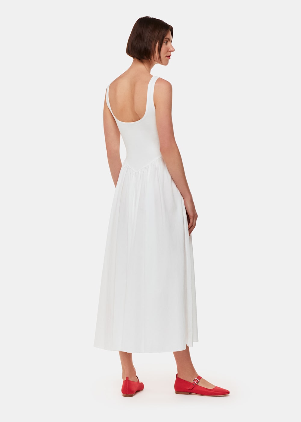 White Poplin Cotton Mix Midi Dress WHISTLES Whistles UK