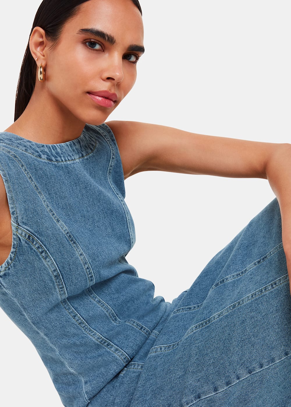 Denim Sleeveless Denim Midi Dress | WHISTLES | Whistles US |