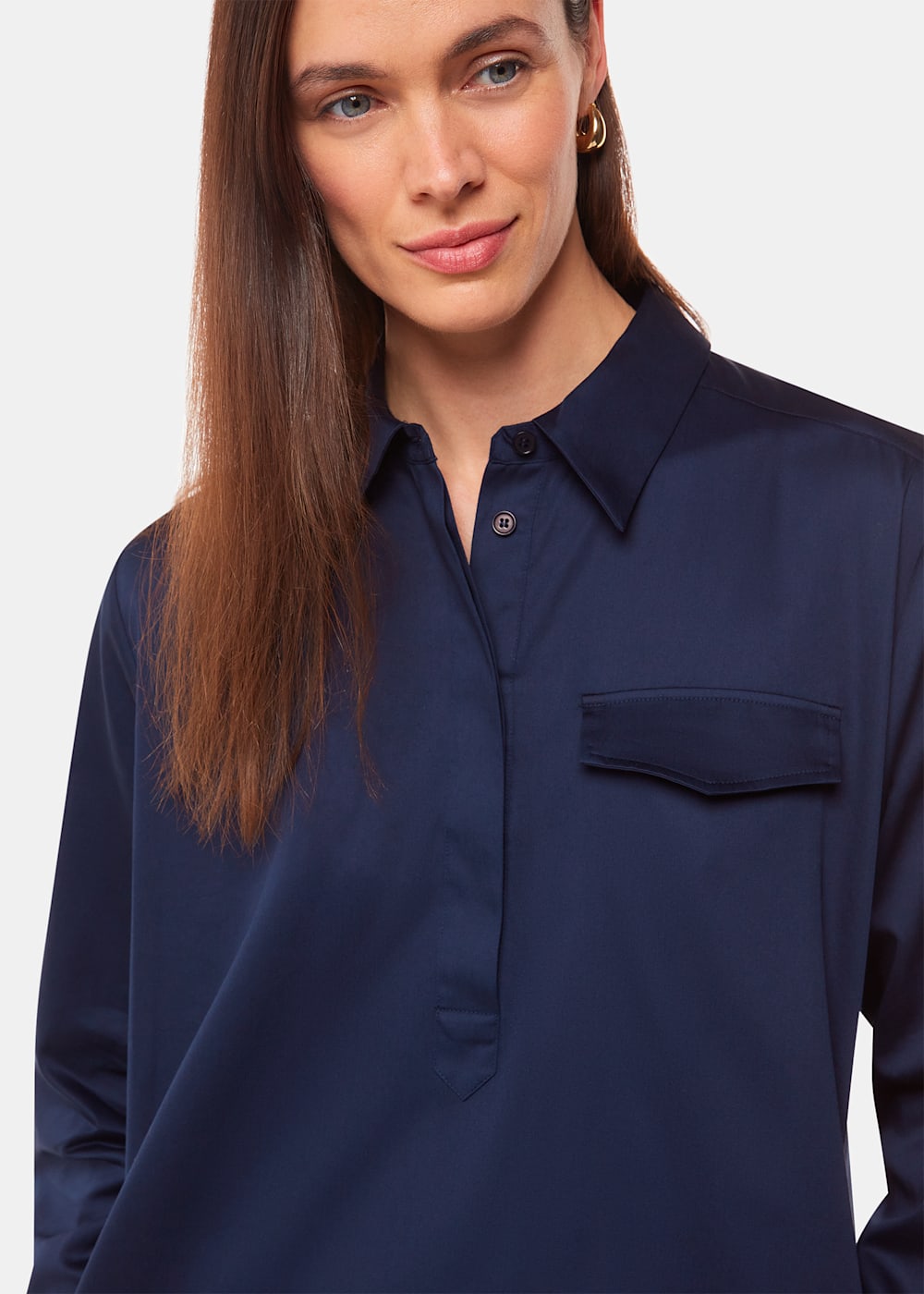 Lara Cotton Poplin Shirt in Navy Lara Cotton Poplin Shirt in Navy