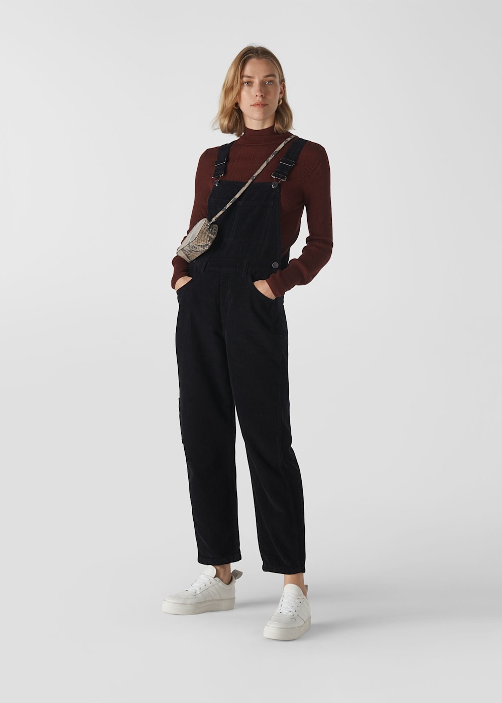 Black fabric dungarees outlet