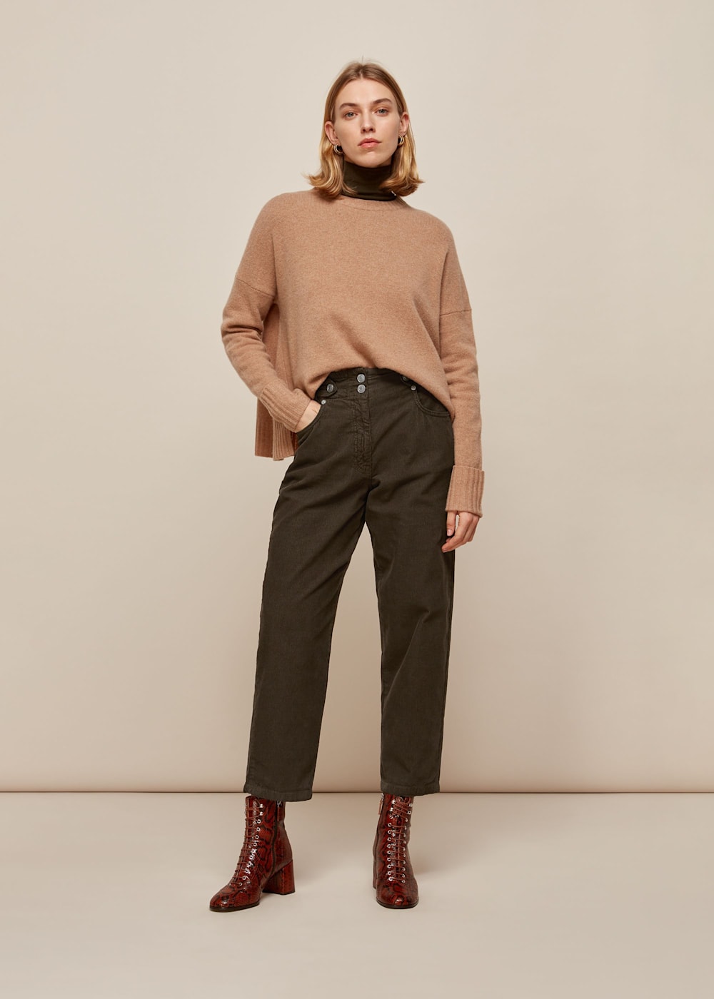 Khaki paperbag trousers hotsell