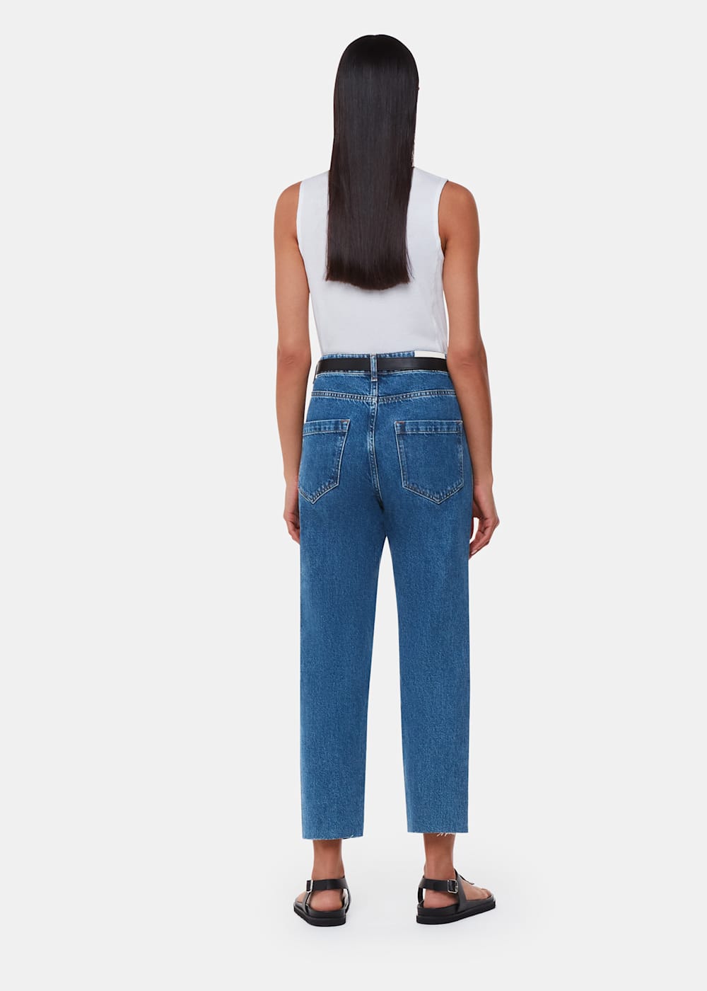 Denim jeans with frayed ends on sale