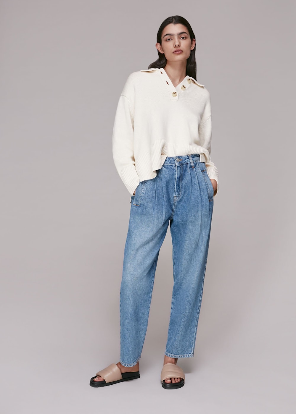 Women's pleated front jeans shop
