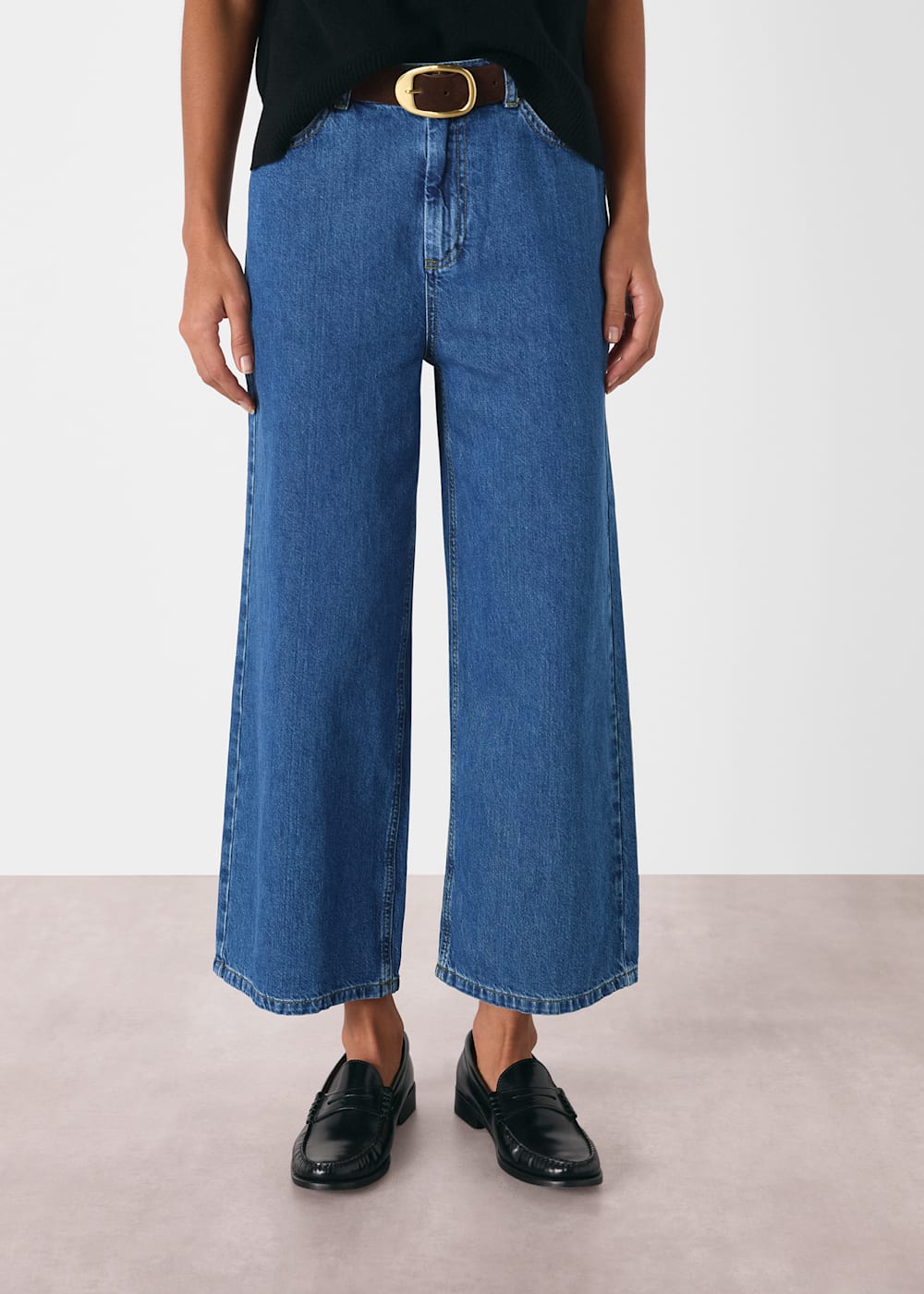 Denim wide leg cropped jeans best sale