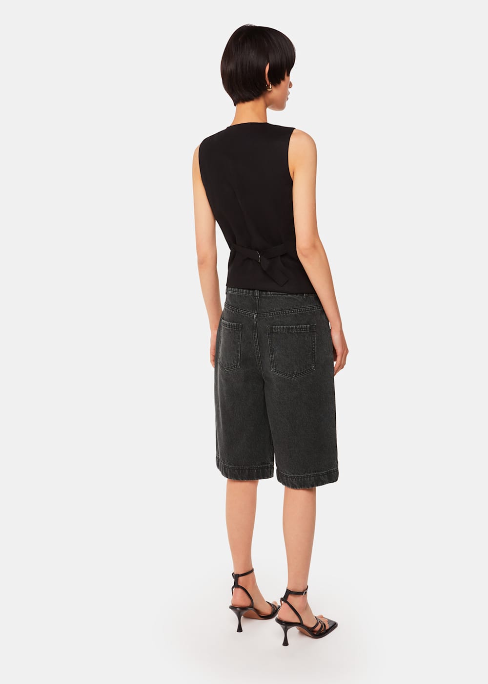 High waisted longline denim shorts deals