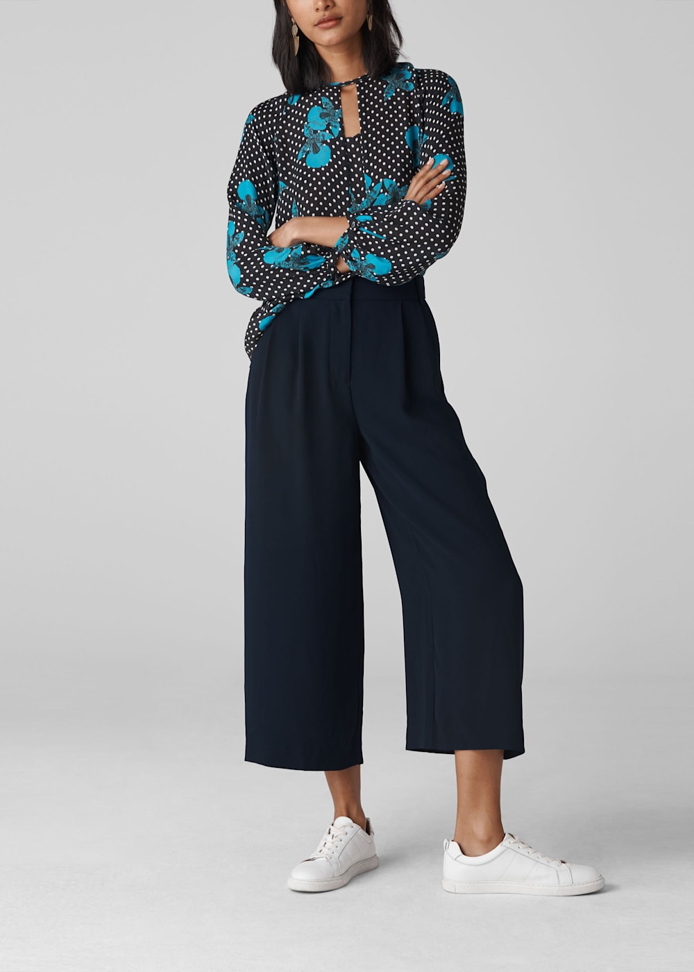 Pleated wide leg crop pants 2025
