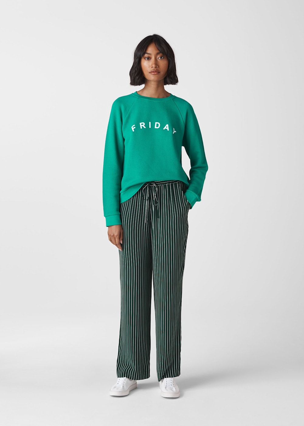 Green Stripe Wide Leg Trouser WHISTLES Whistles US