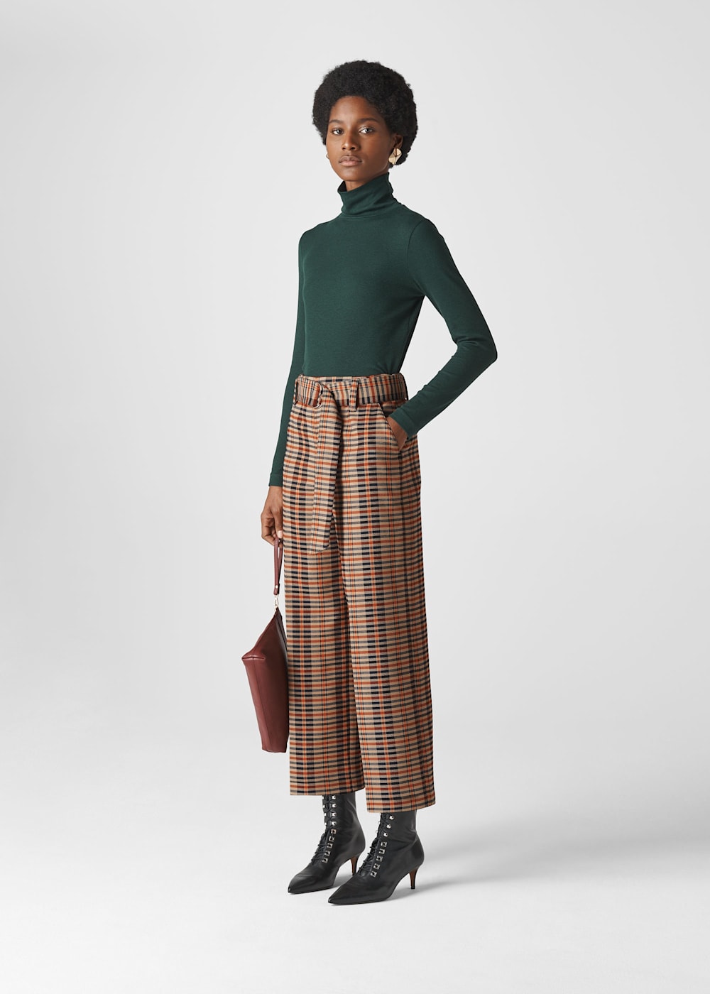 Wide leg check trousers hot sale