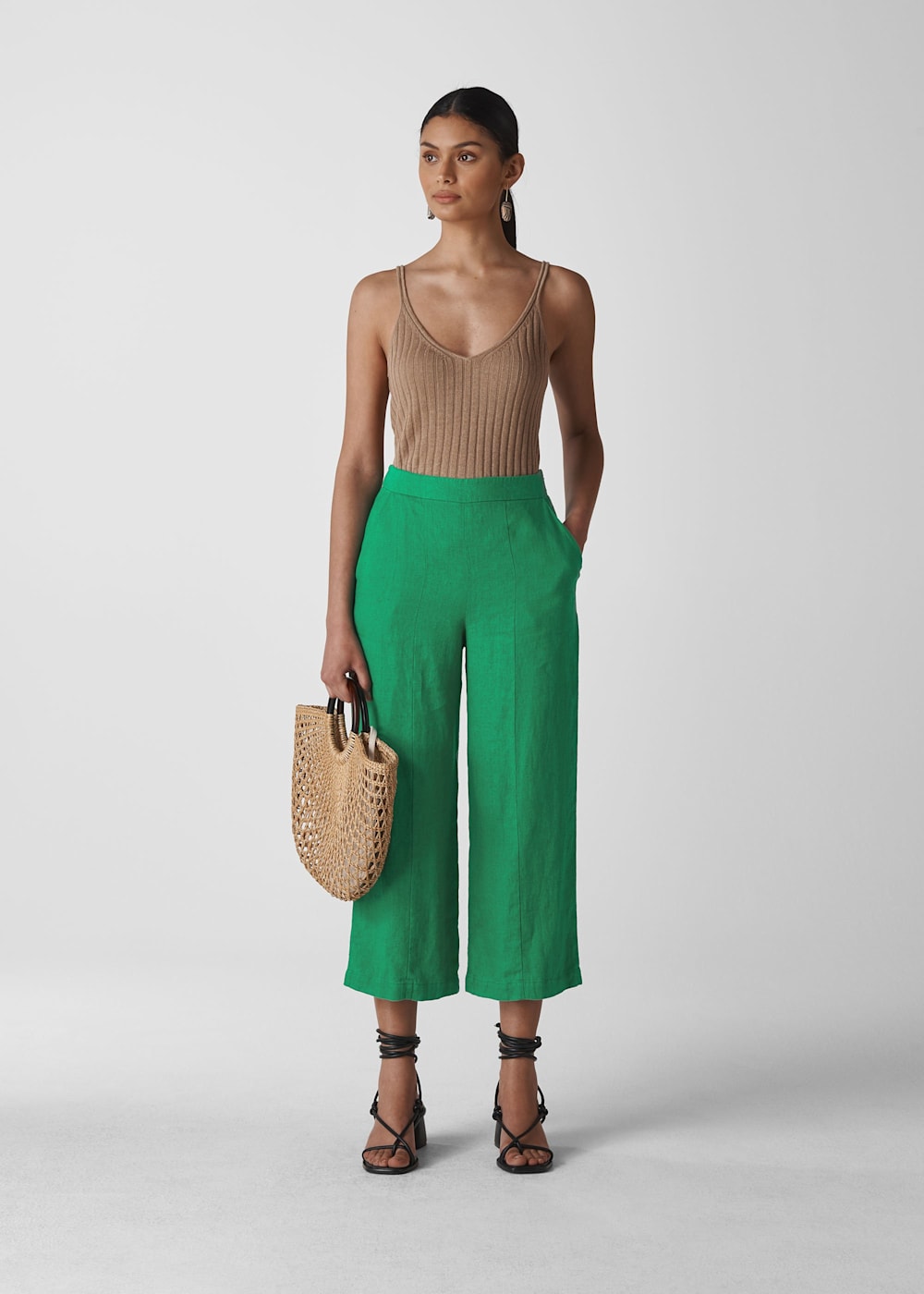 Green wide leg cropped trousers store