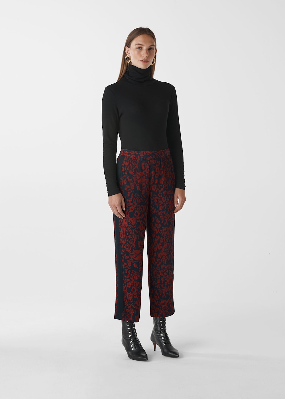 Red Multi Jungle Cat Print Crepe Trouser WHISTLES Whistles UK