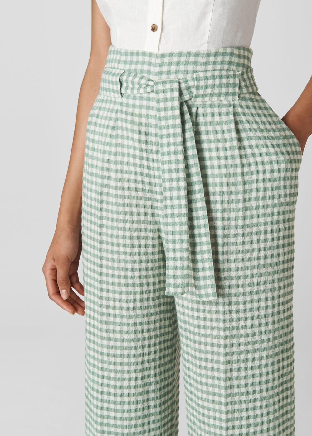 Green Belted Gingham Pants