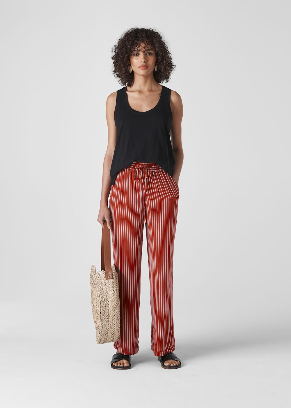 Rust Stripe Wide Leg Trouser WHISTLES Whistles UK