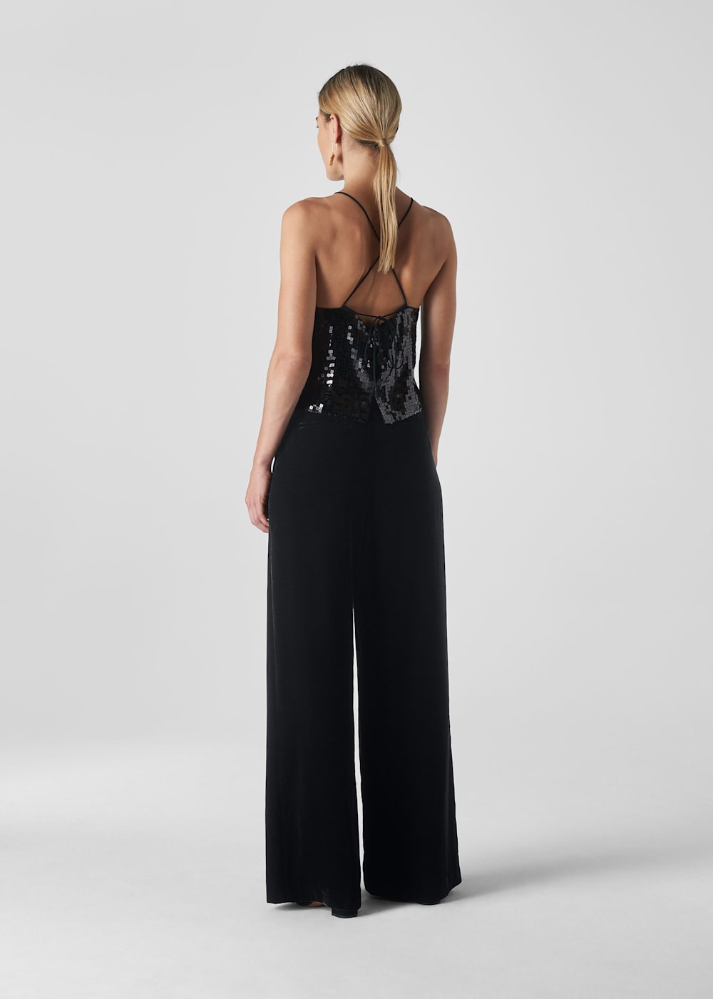 Black wide leg evening trousers cheap
