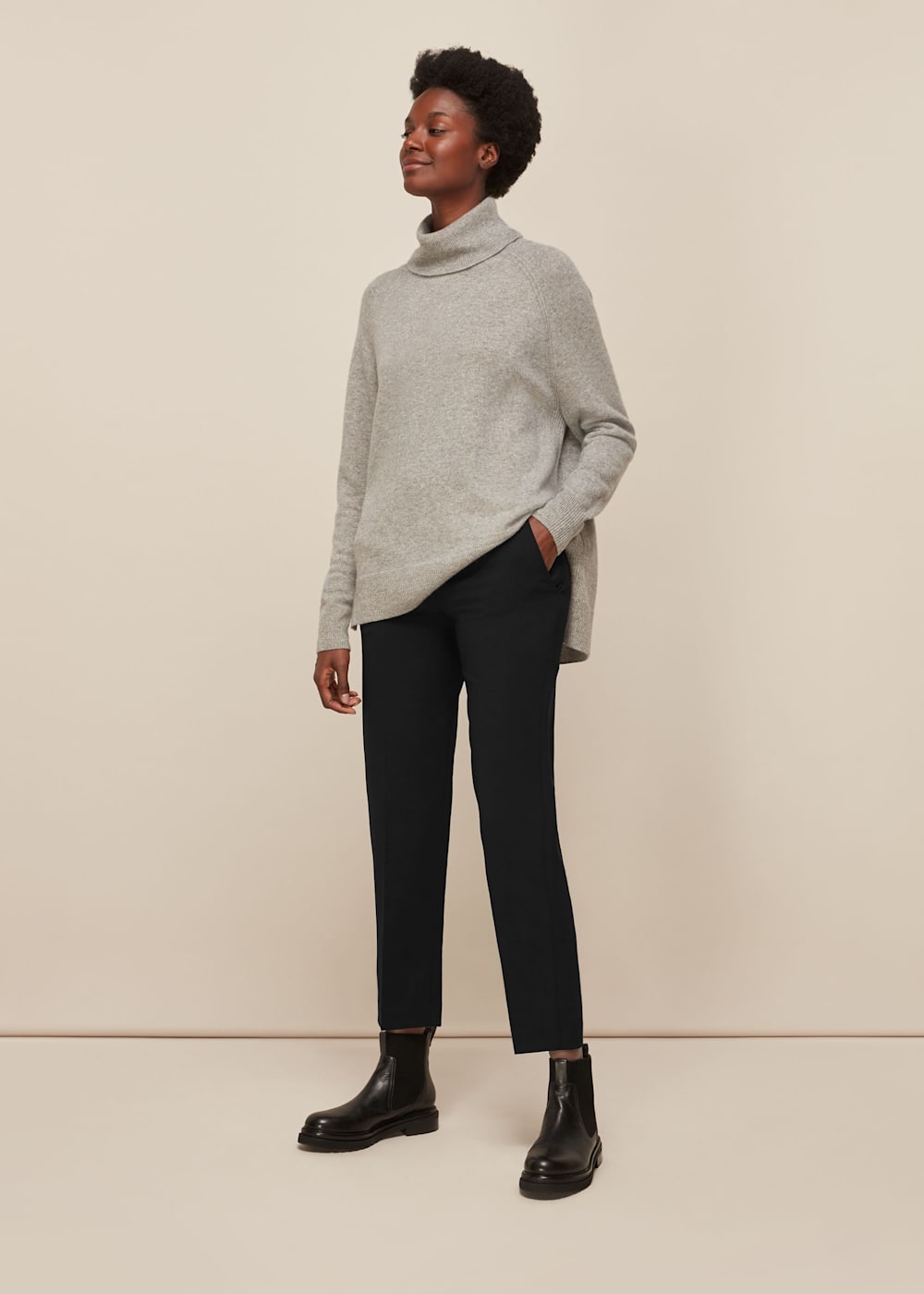 Elastic waist black trousers cheap