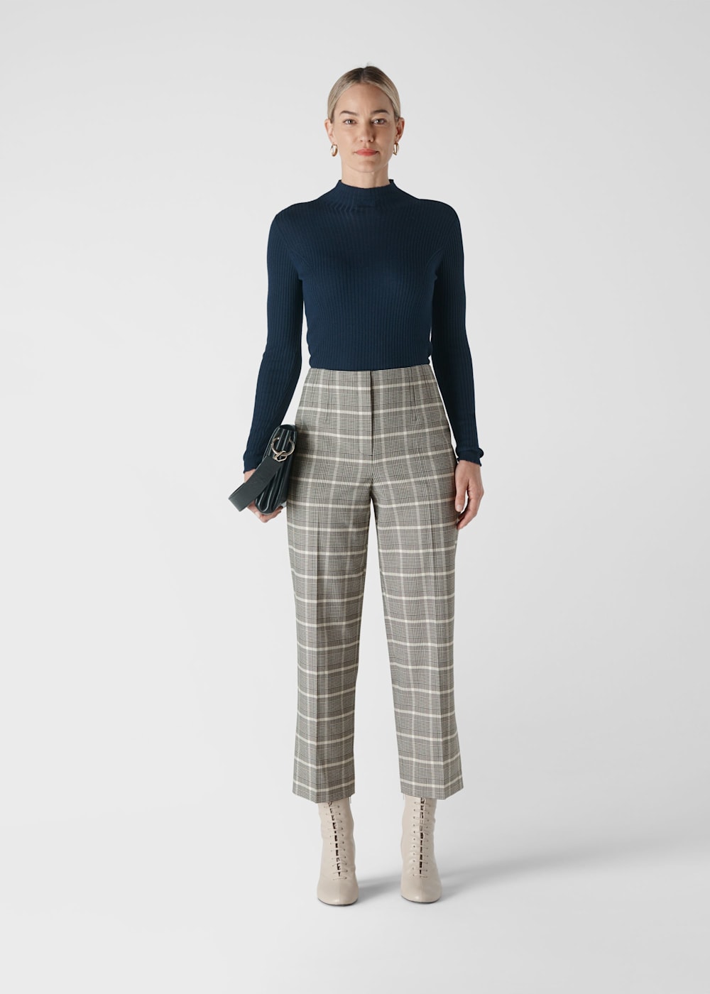 Black and white check trousers womens shop