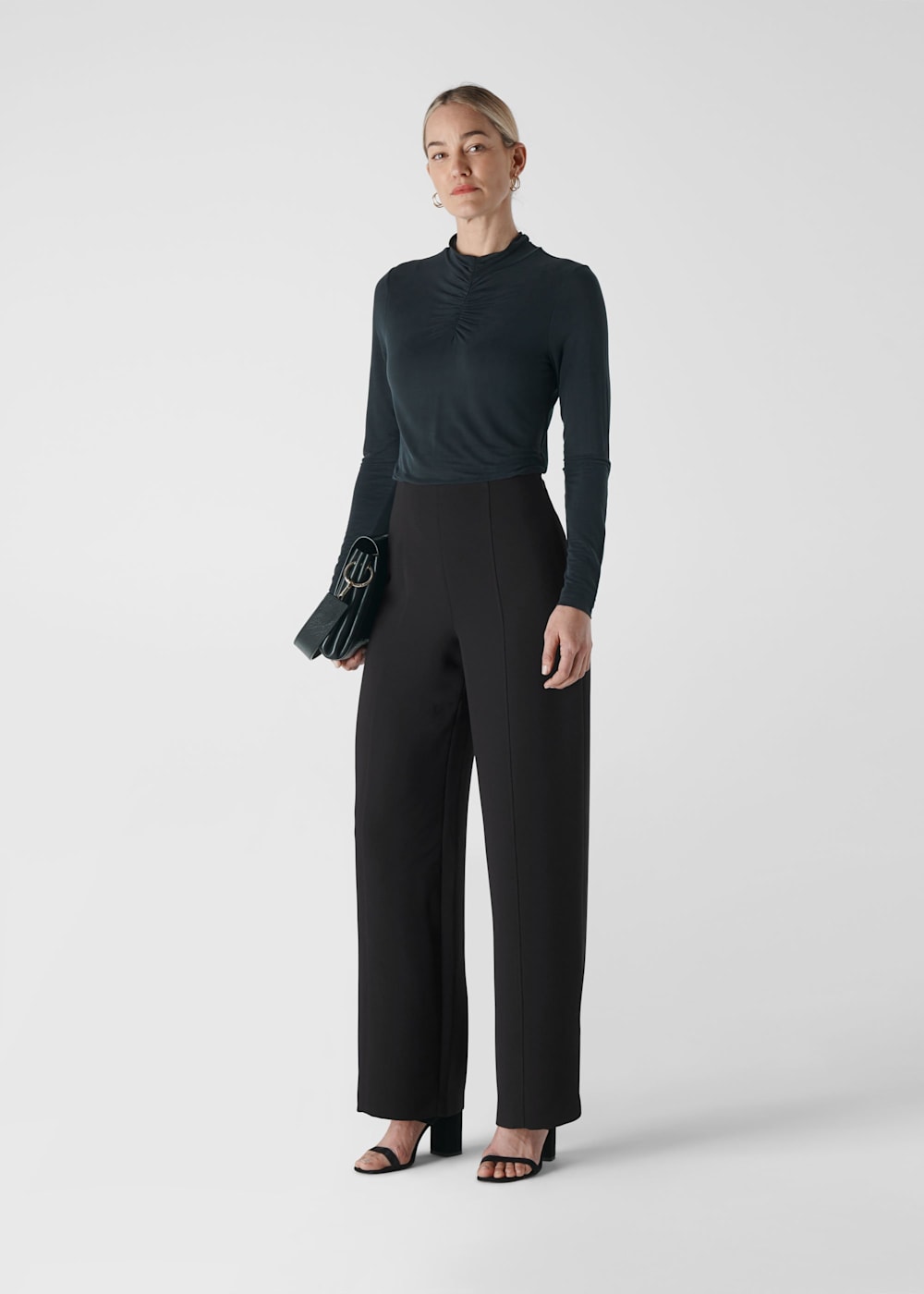 Black crepe wide leg trousers new arrivals