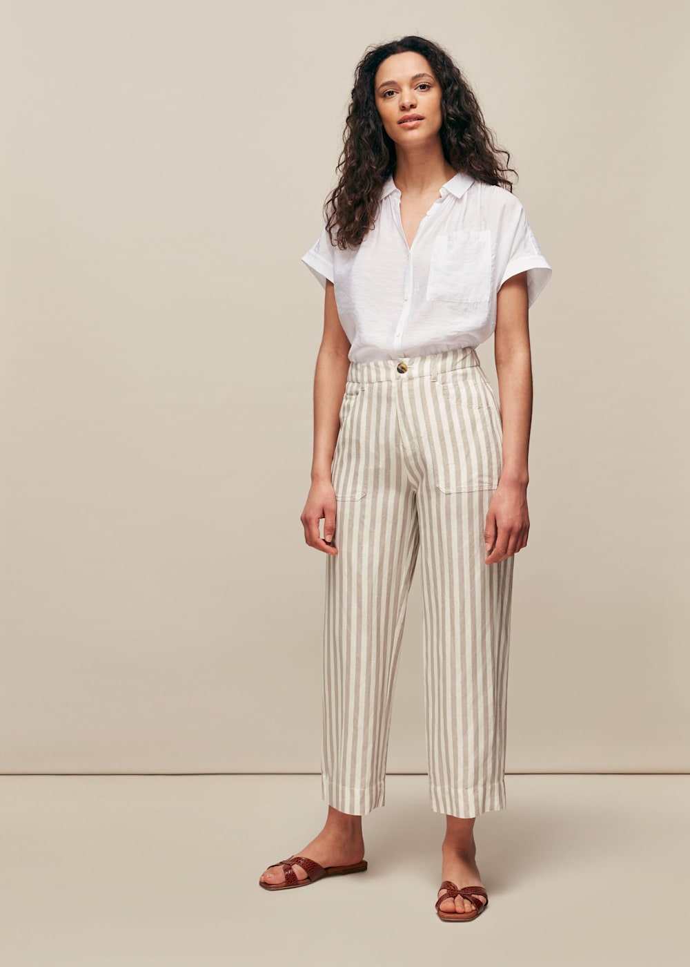Striped linen trousers uk sale