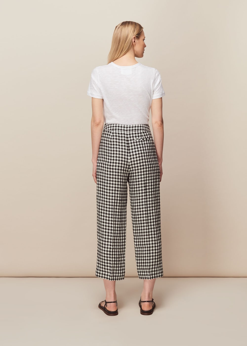 Black and White Gingham Linen Cropped Trouser