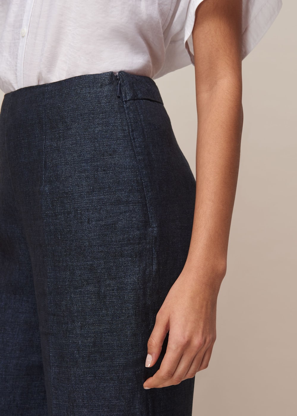 Navy Indigo Linen Cropped Trouser WHISTLES Whistles UK