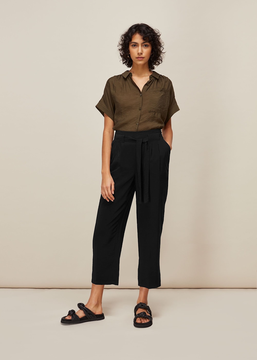 Black Belted Casual Crop Trouser WHISTLES Whistles UK