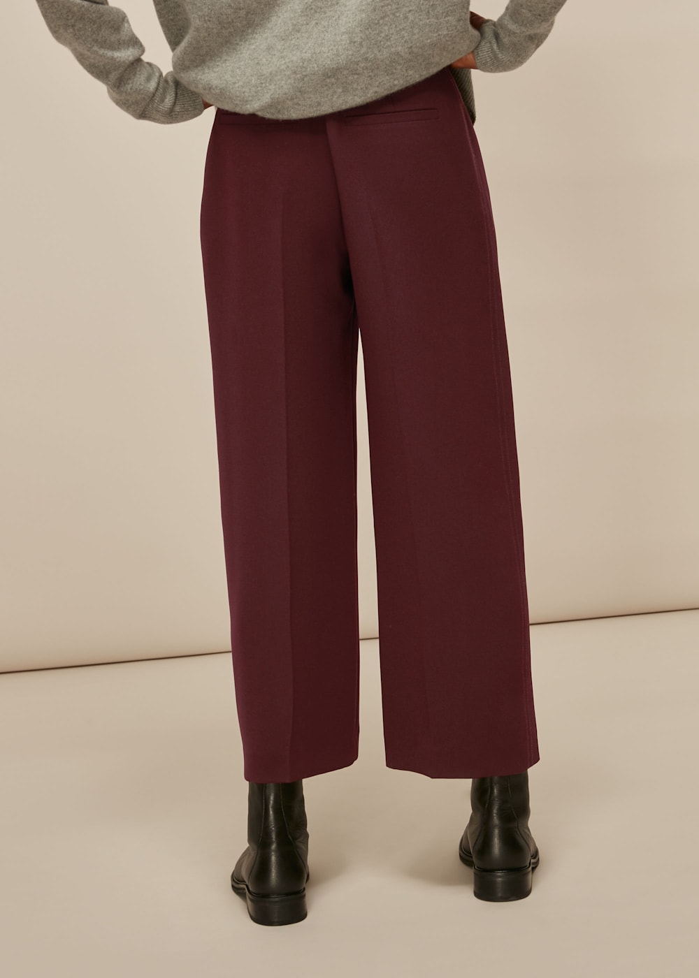 Burgundy Wide Leg Crop Trouser | WHISTLES | Whistles UK |