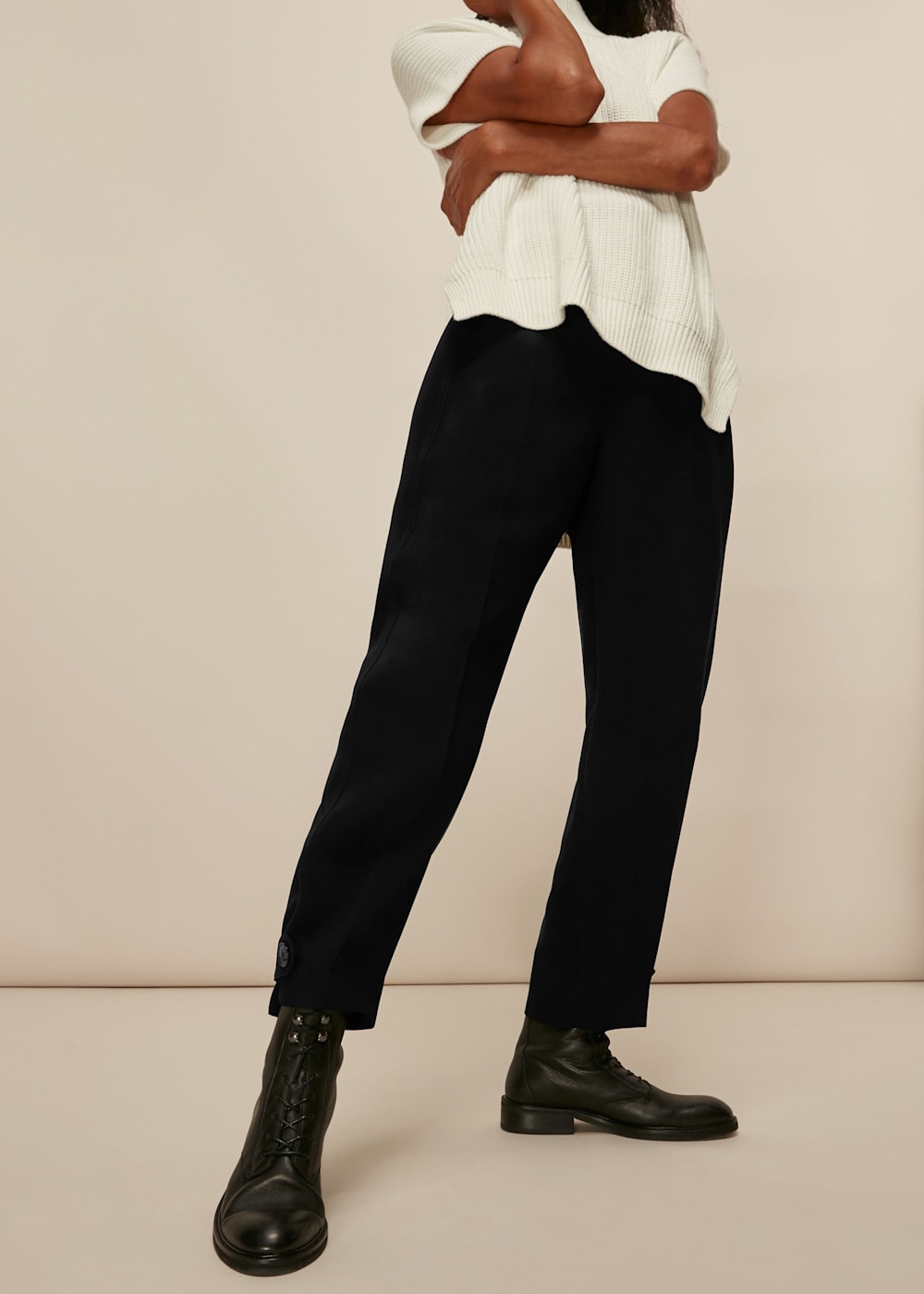 Black Paula Crepe Peg Trouser | WHISTLES | Whistles US |