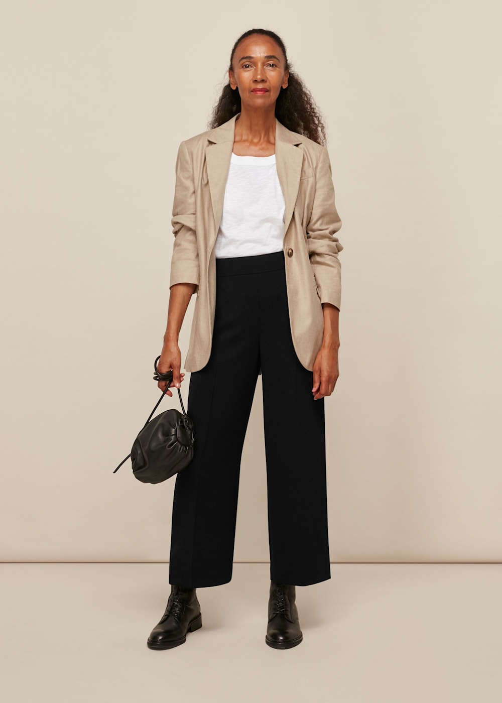 Womens black wide leg cropped pants on sale