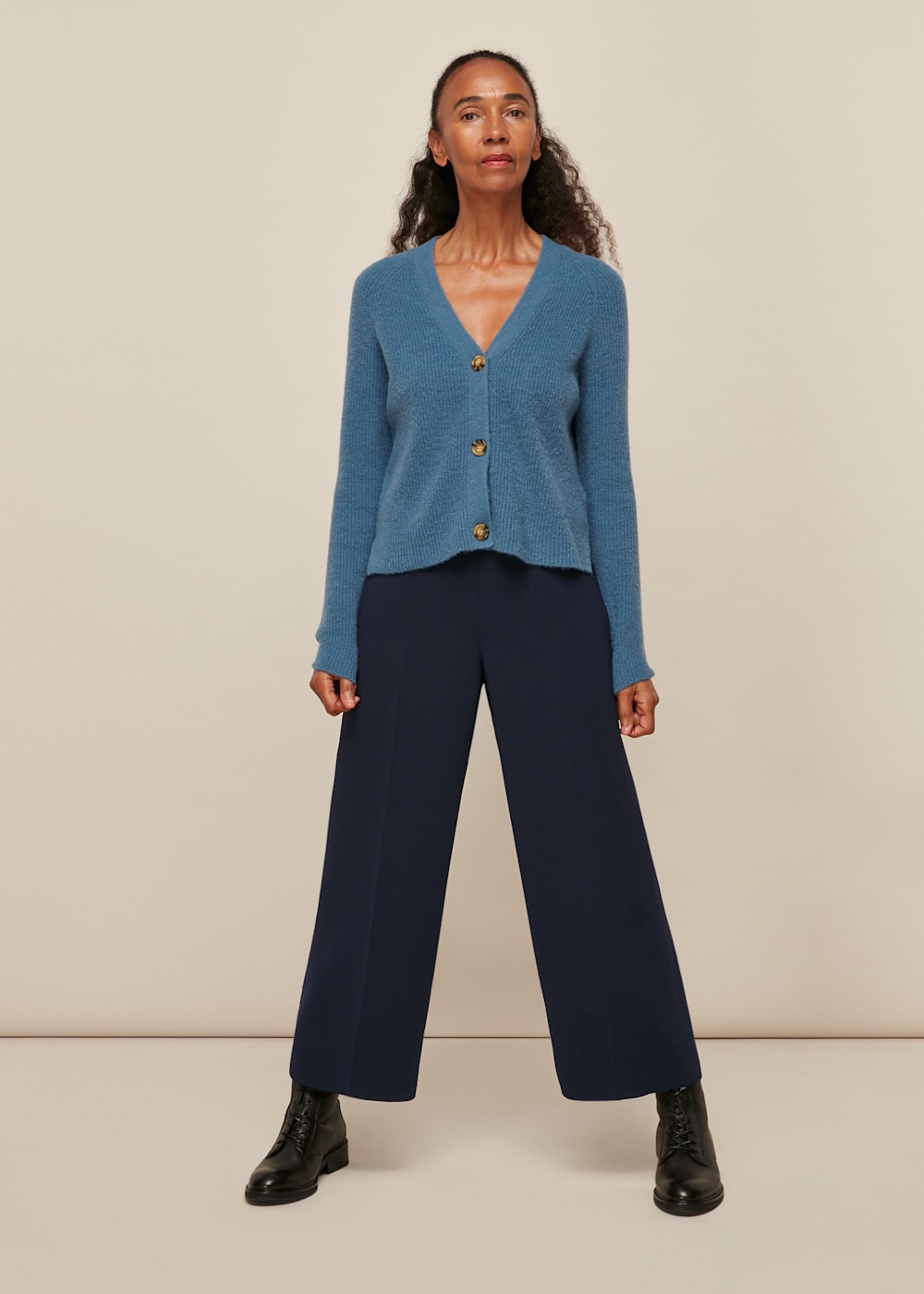 Navy wide leg cropped pants sale