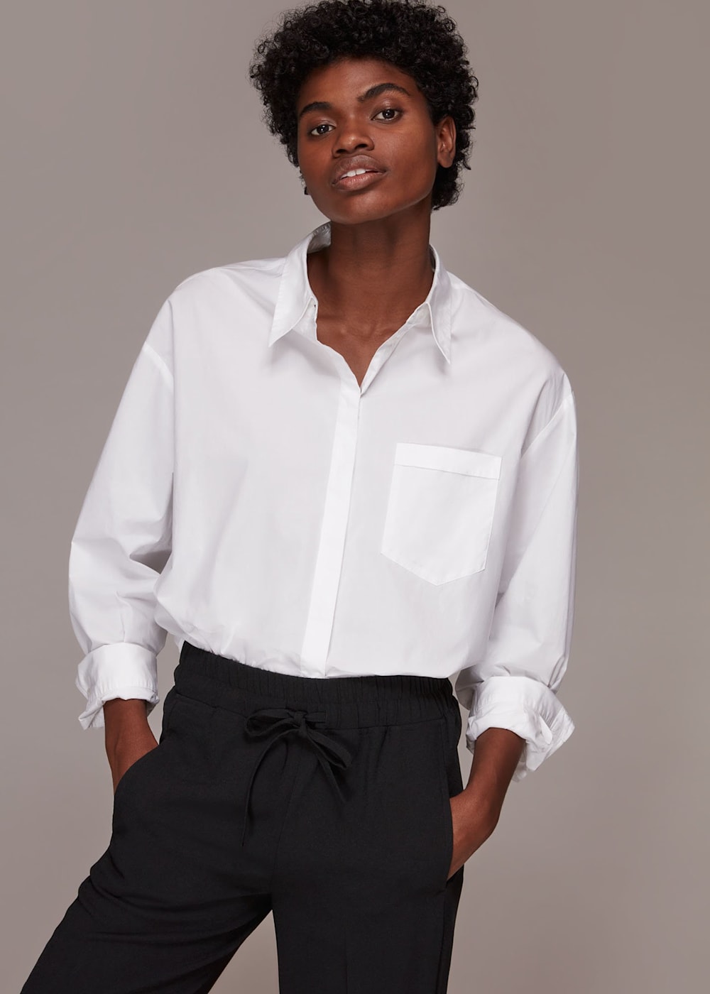 Black Rib Cuffed Crepe Jogger WHISTLES Whistles ROW