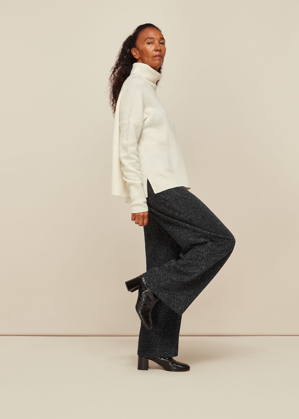 Wide leg sparkly trousers sales