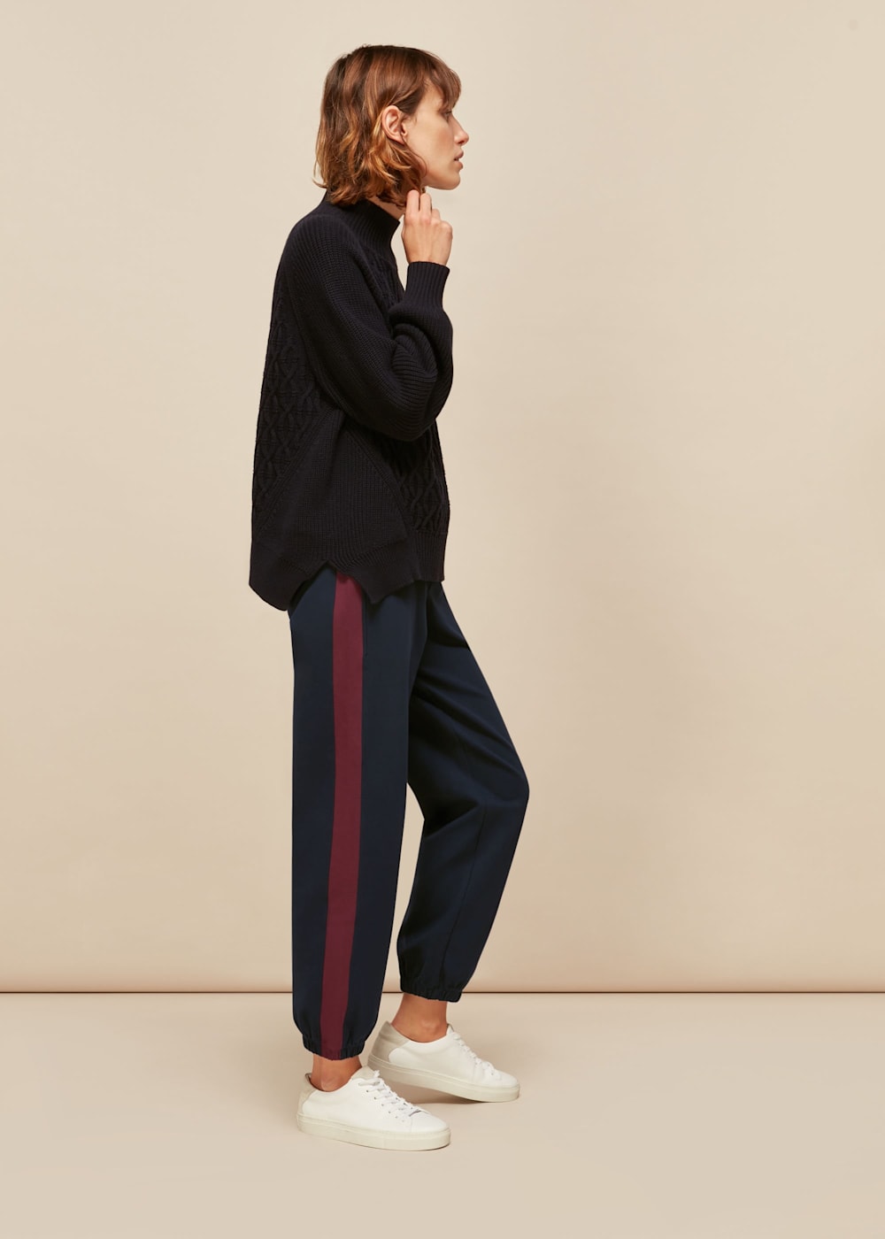 Navy side stripe joggers 2025