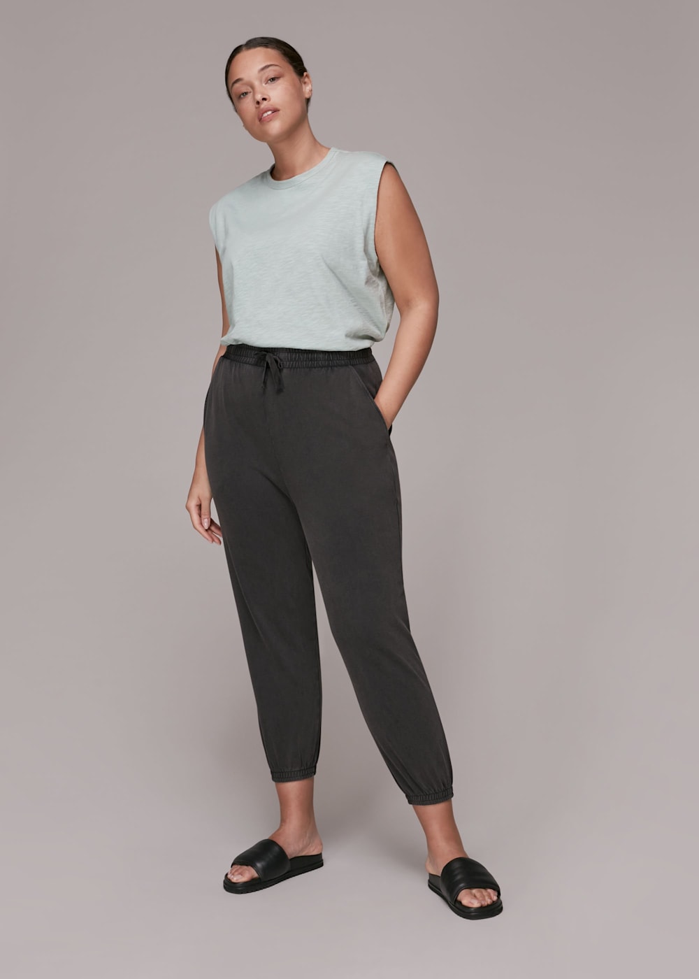 Washed Black Cropped Washed Jogger WHISTLES Whistles UK