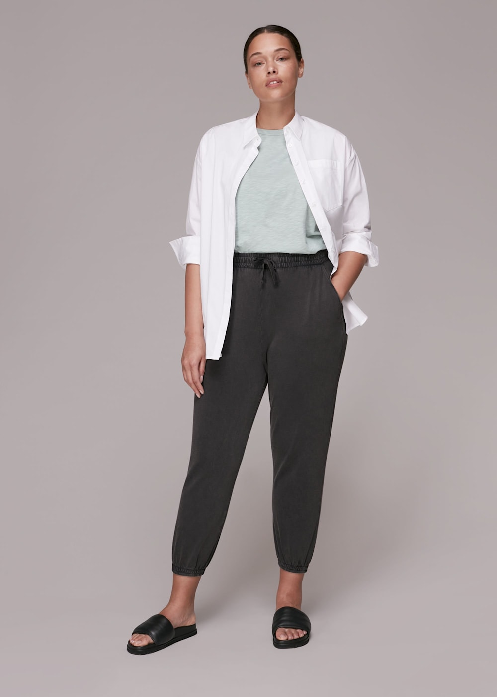 Washed Black Cropped Washed Jogger WHISTLES Whistles UK
