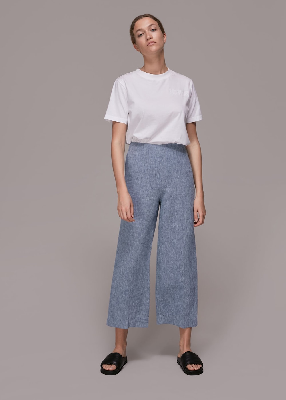 Chambray wide leg cropped pants hot sale