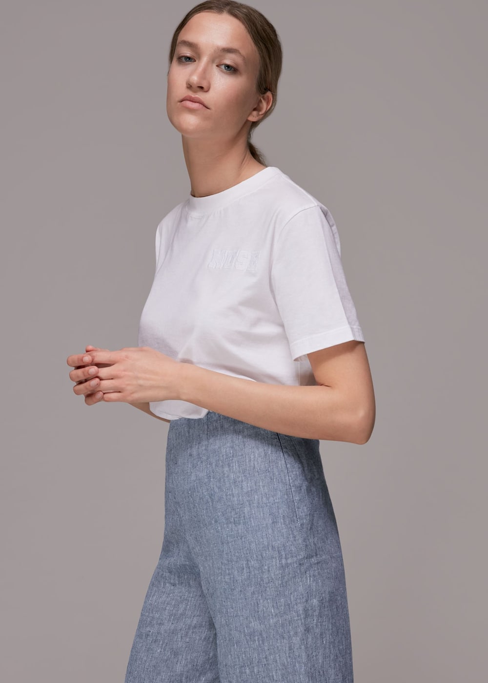 Chambray cropped pants hot sale