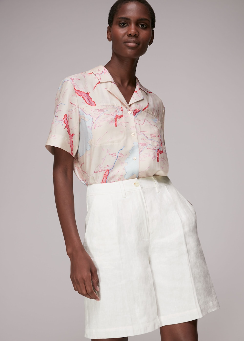 White Tailored Linen Bermuda Shorts WHISTLES