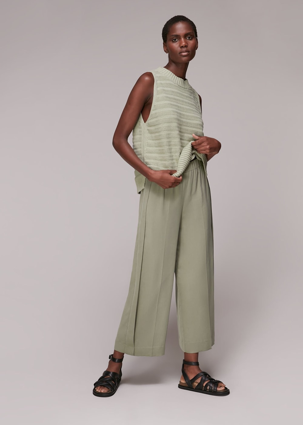 Khaki Wide Leg Trouser WHISTLES Whistles UK
