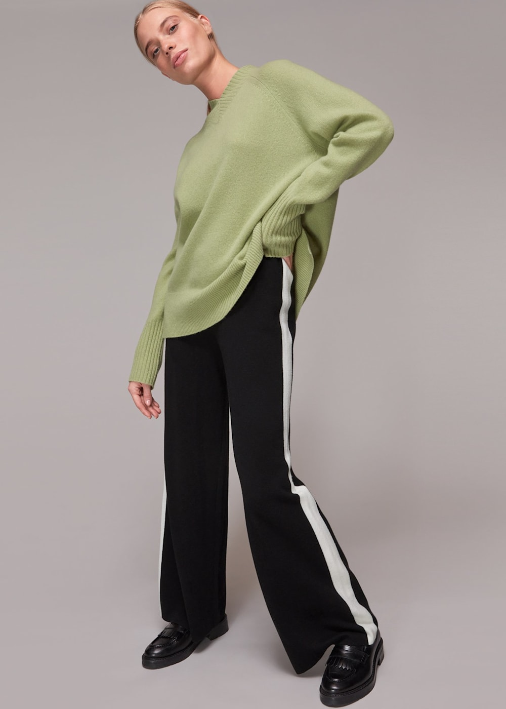 Black Knitted Side Stripe Trouser | WHISTLES | Whistles US | Black Knitted Side Stripe Trouser | WHISTLES | Whistles US |