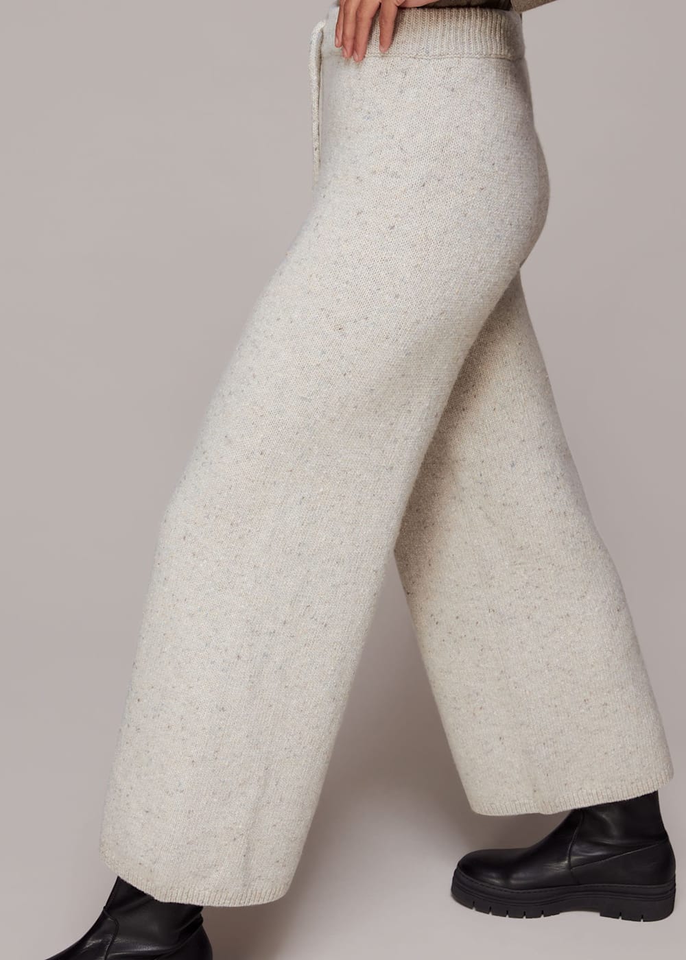 Oatmeal Knitted Wide Leg Trousers WHISTLES Whistles UK