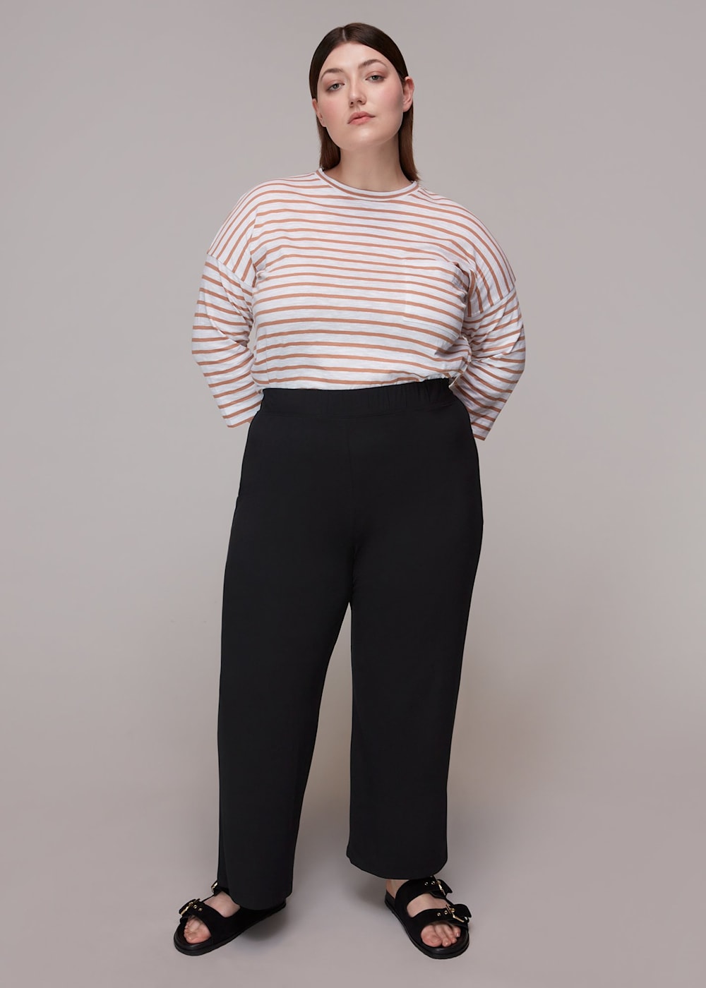 Black Wide Leg Jersey Trouser WHISTLES Whistles UK