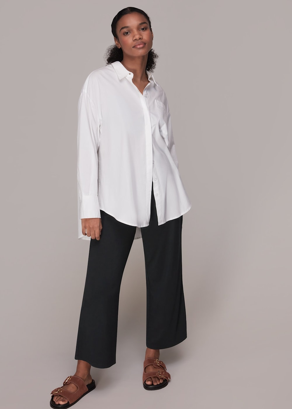 Black Wide Leg Jersey Trouser WHISTLES Whistles UK