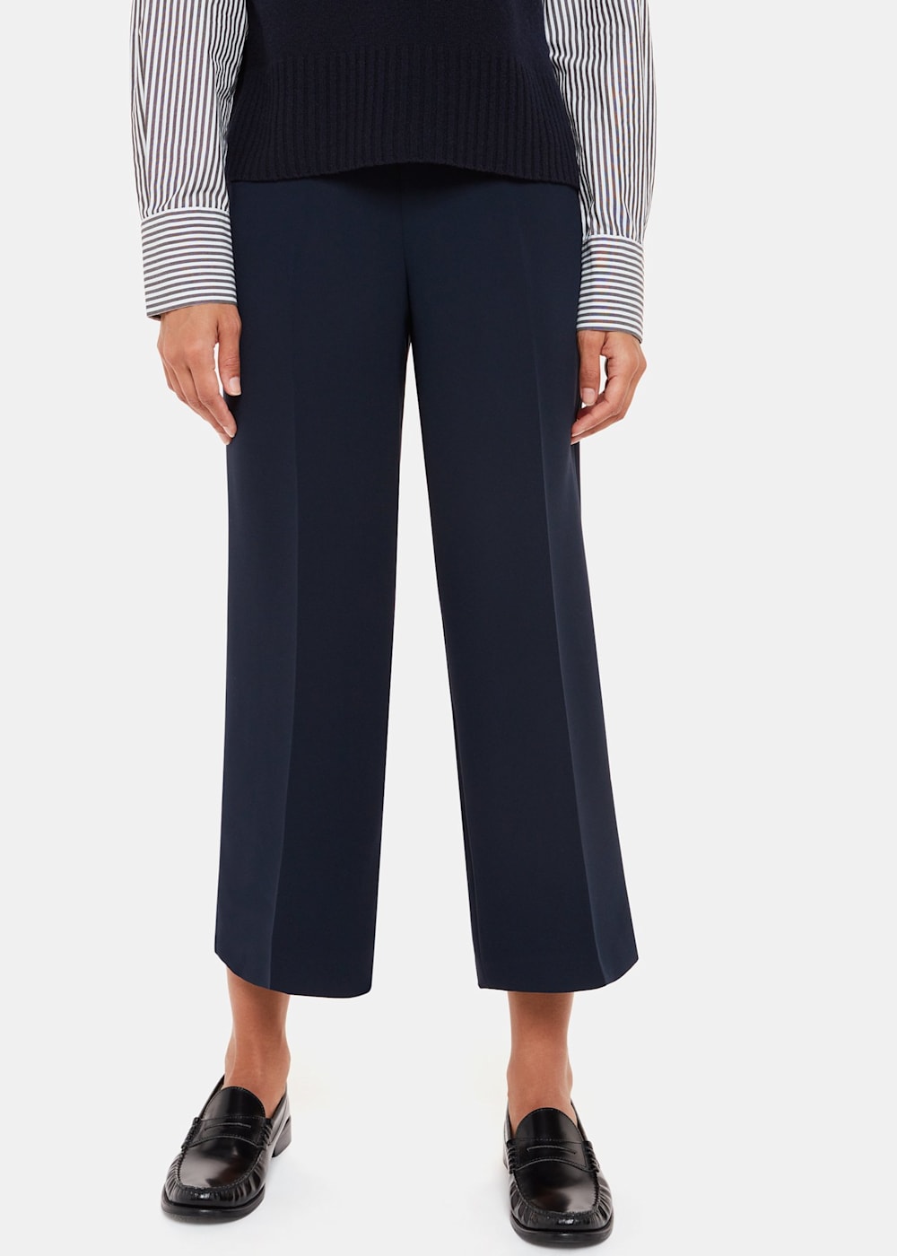 Navy Wide Leg Cropped Trouser WHISTLES Whistles US