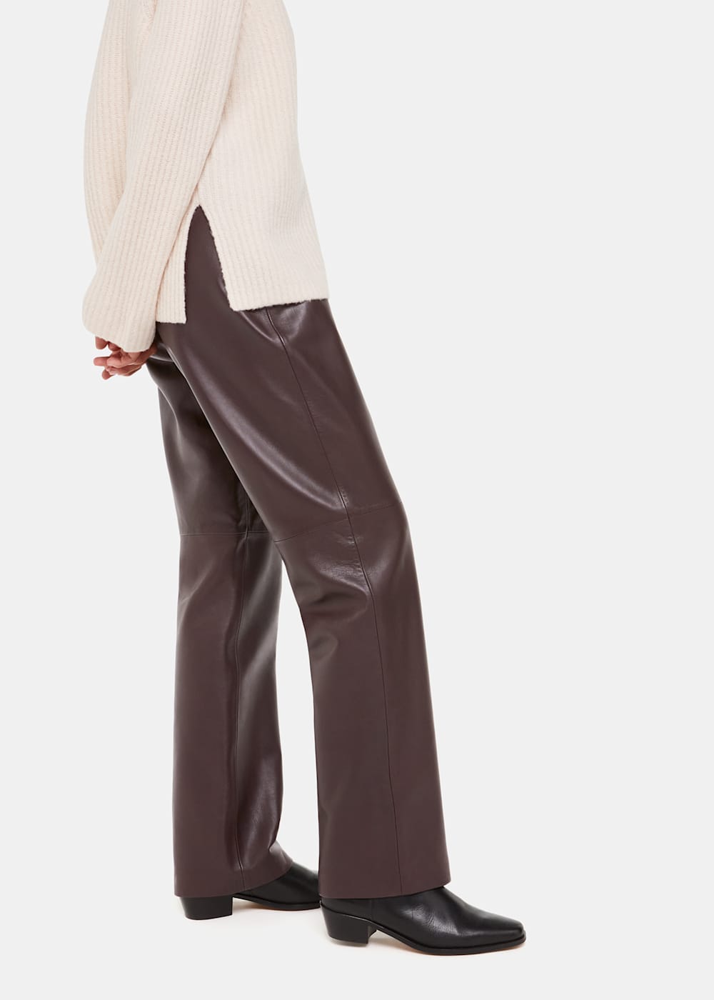 Chocolate Flat Front Leather Trousers WHISTLES Whistles US