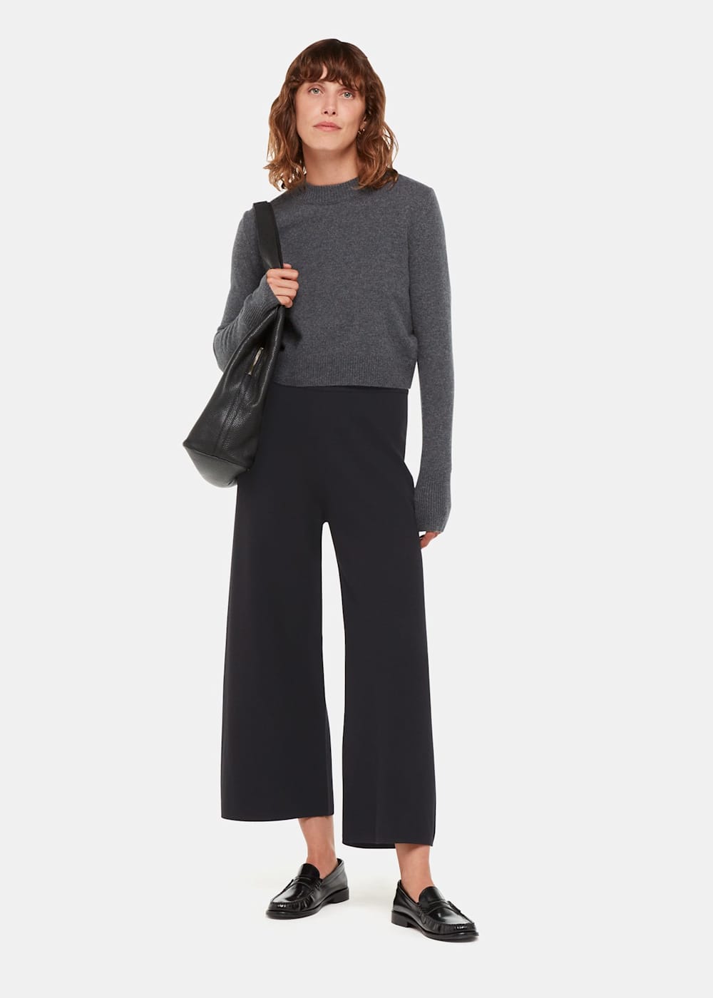 Black Knitted Wide Leg Trouser | WHISTLES | Whistles US |