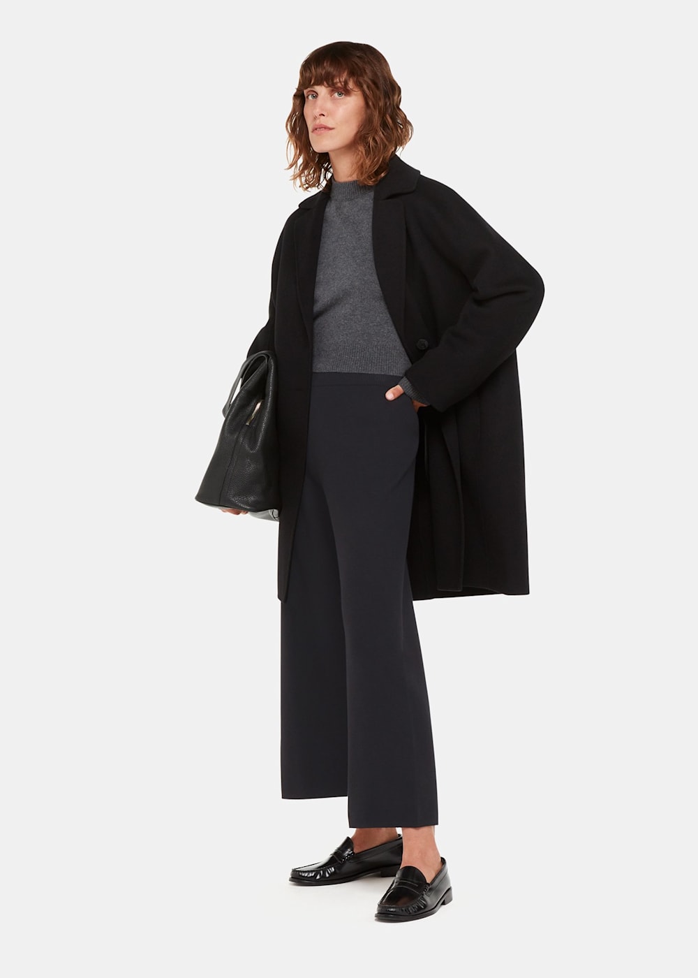 Black Knitted Wide Leg Trouser | WHISTLES | Whistles US |