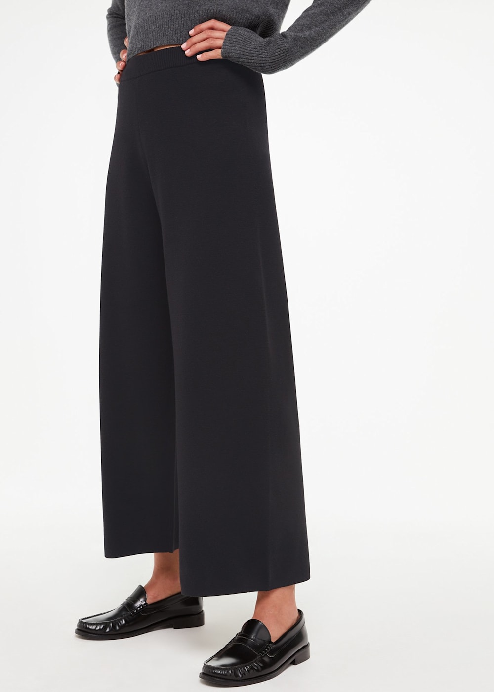 Black knit wide leg pants sales